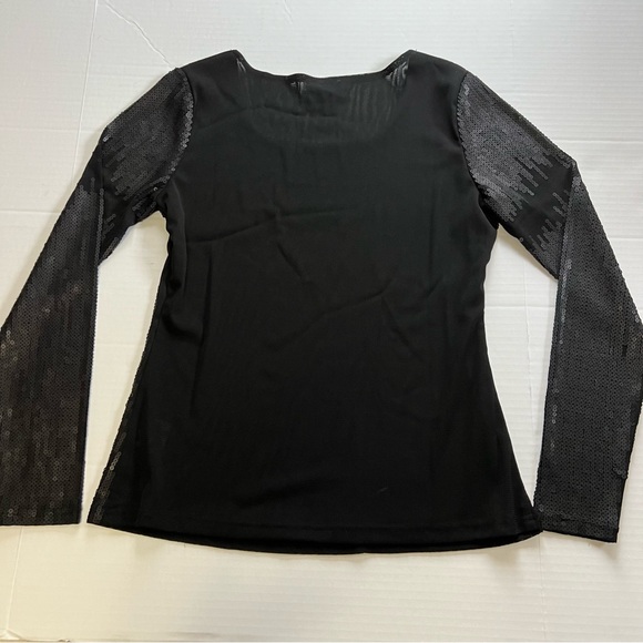 Vintage Y2K CARTISE Sequin Mesh Top Black Semi Sheer Medium Grunge Long Sleeve - Picture 3 of 7